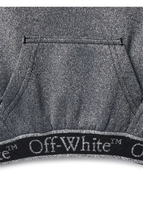 Felpa hoodie cropped in lurex argento con elastico parlato Off-white OFF WHITE KIDS | FELPE E TUTE | OGBB005F24FLE0017210